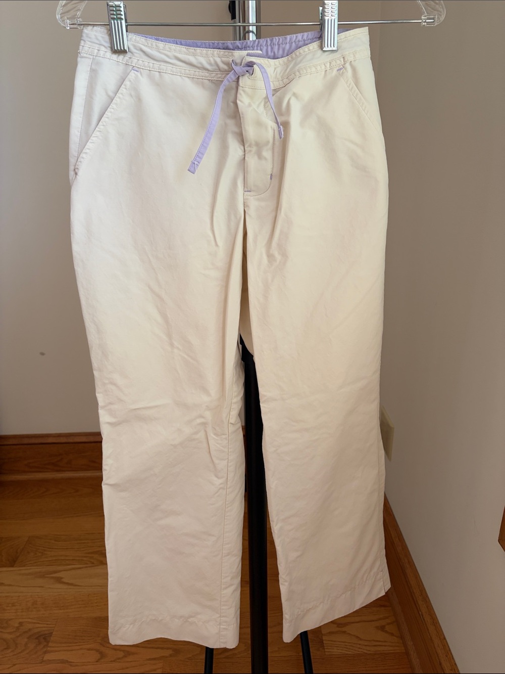 Old Navy Cream Pants with Lavender Drawstring